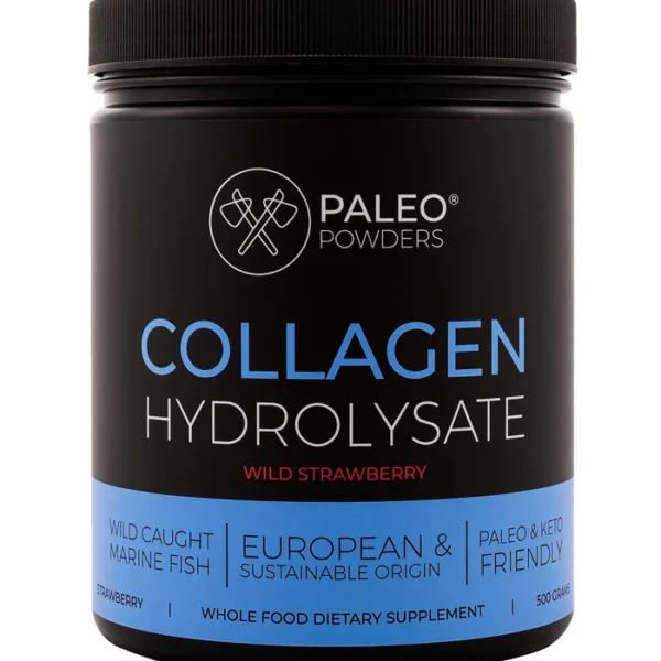 Paleo Powders hidrolizuotas laukinių žuvų kolagenas braškių skonio, 500 gr.