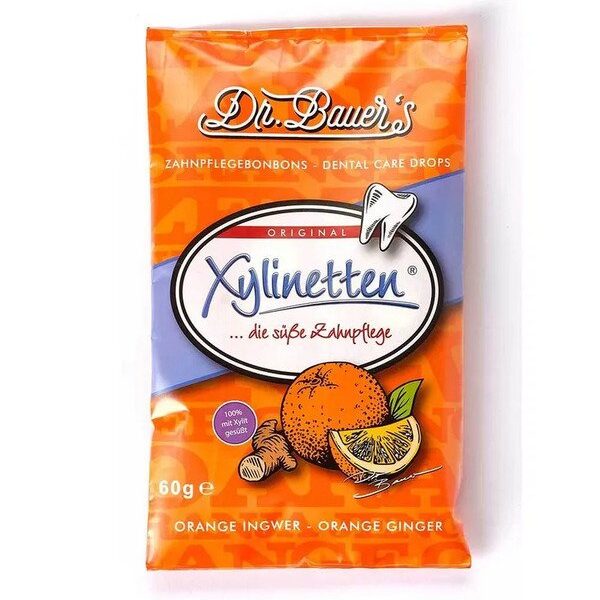 Dr. Bauer‘s ksilitolio pastilės apelsino ir imbiero skonio, 30 vnt.