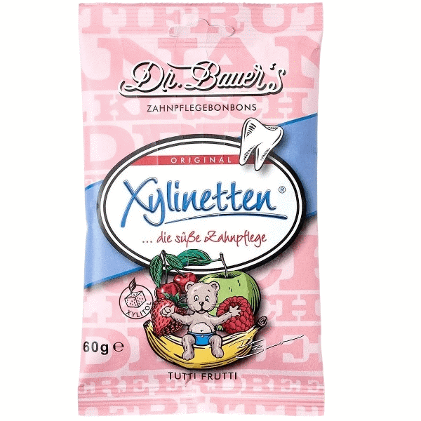 Dr. Bauer‘s ksilitolio pastilės vaisių skonio Tutti Frutti, 30 vnt.