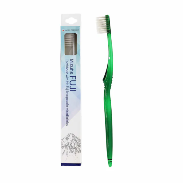 Mizuha Fuji minkštas dantų šepetėlis su lavos rūdos mineralais, žalias, 1 vnt.