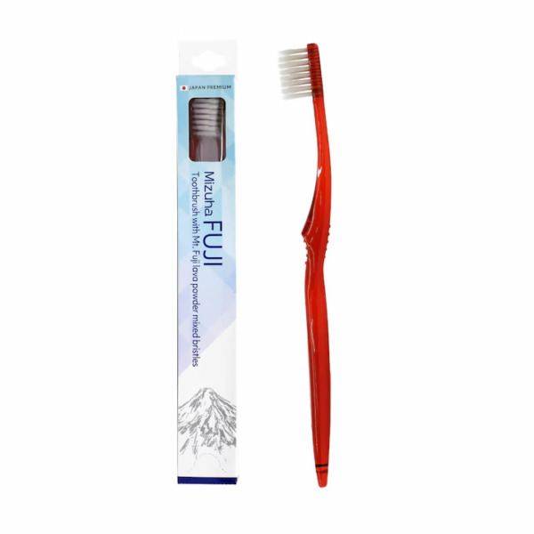 Mizuha Fuji minkštas dantų šepetėlis su lavos rūdos mineralais, raudonas, 1 vnt.
