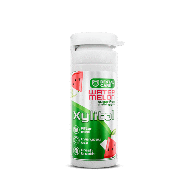 Dental Care Xylitol becukrė kramtomoji guma su ksilitoliu arbūzų skonio, 20 vnt.