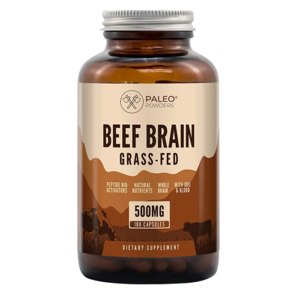 Paleo Powders Beef Brain organiškas jaučio smegenų kompleksas B12 šaltinis, 180 kaps. + DOVANA 1 vnt.